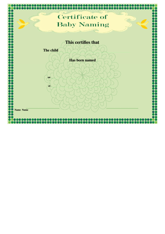 Baby Naming Certificate Template Printable pdf