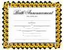 Birth Announcement Certificate Template - Yellow Flowers