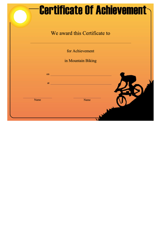 Mountain Biking Achievement Certificate Template Printable pdf