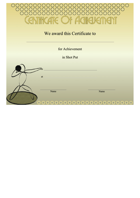 Shot Put Achievement Certificate Template Printable pdf