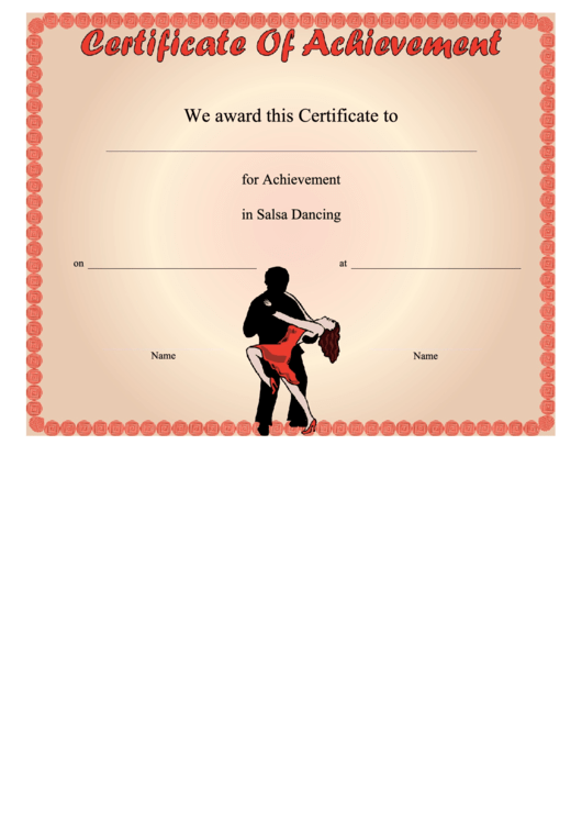 Salsa Dancing Achievement Certificate Template Printable pdf