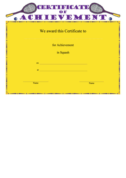 Squash Achievement Certificate Template Printable pdf