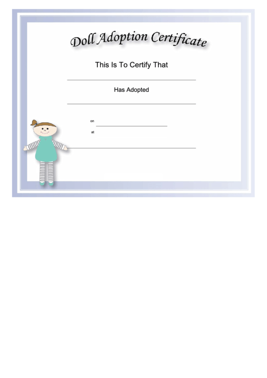 Adoption Certificate Doll Academic Certificate Printable pdf
