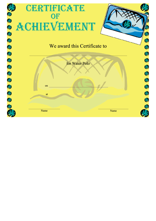 Water Polo Achievement Certificate Template