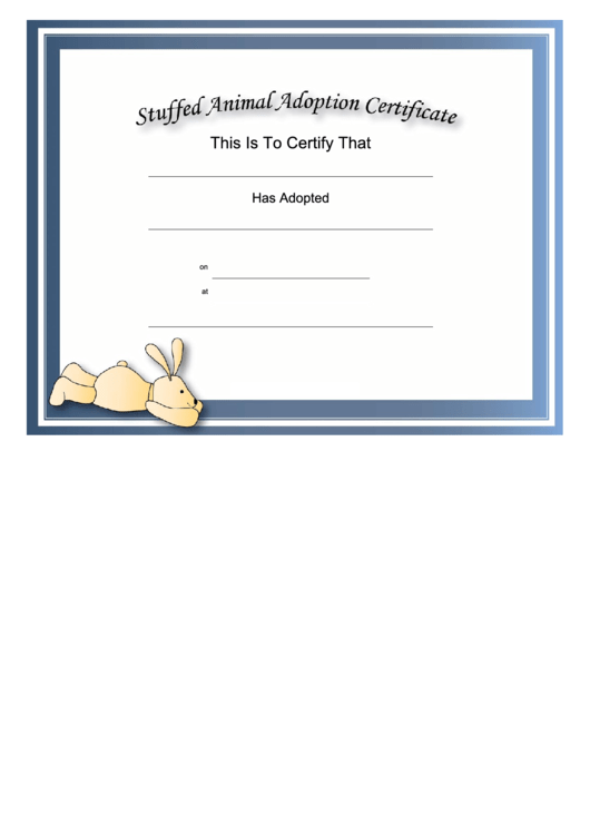 Adoption Certificate Stuffed Animal Bunny Academic Certificate Printable pdf