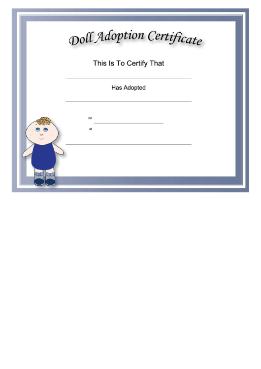 Adoption Certificate Baby Doll Academic Certificate Printable pdf