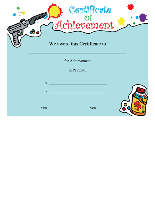 Paintball Achievement Certificate Template Printable pdf