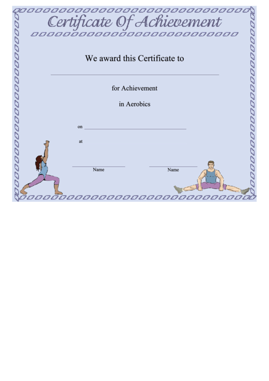 Aerobics Achievement Certificate Template Printable pdf