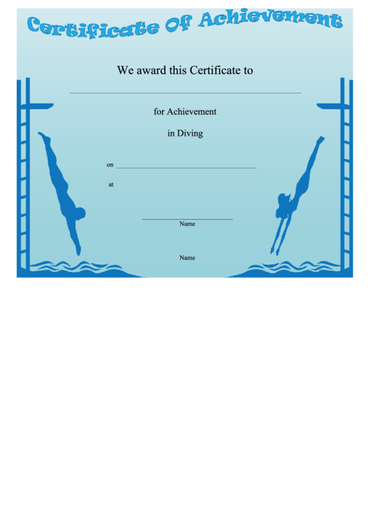 High Diving Achievement Certificate Template Printable pdf