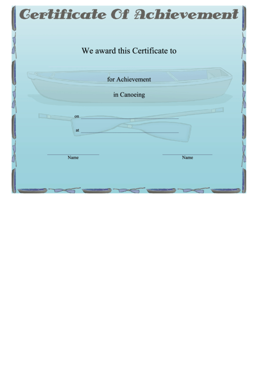 Canoeing Achievement Certificate Template Printable pdf