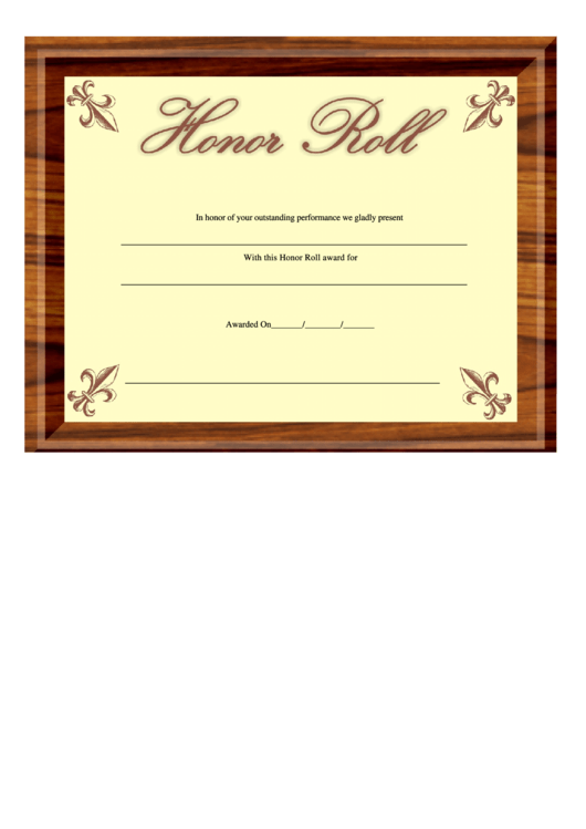 Honor Roll Certificate Template Printable pdf