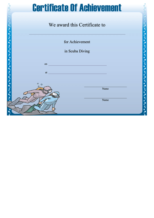 Scuba Diving Achievement Certificate Template Printable pdf