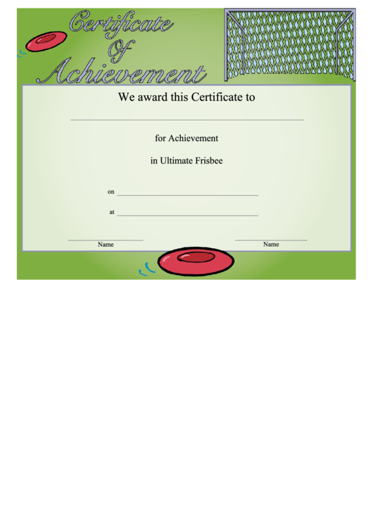 Ultimate Frisbee Achievement Certificate Template Printable pdf