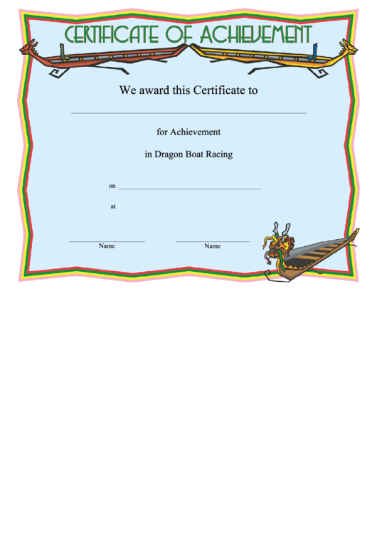 Dragon Boat Racing Achievement Certificate Template Printable pdf