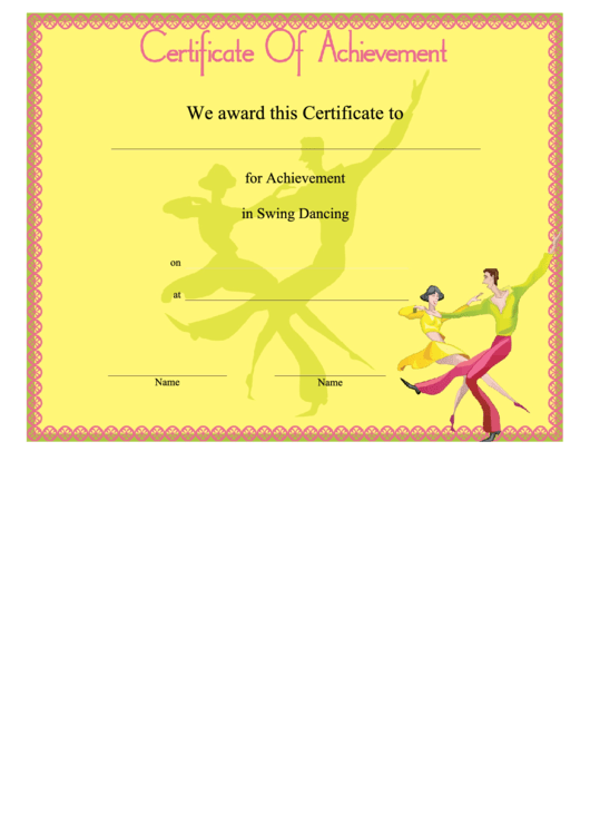 Swing Dancing Achievement Certificate Template Printable pdf