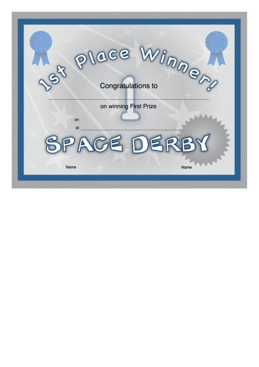 Space Derby - 1st Place Certificate Printable pdf