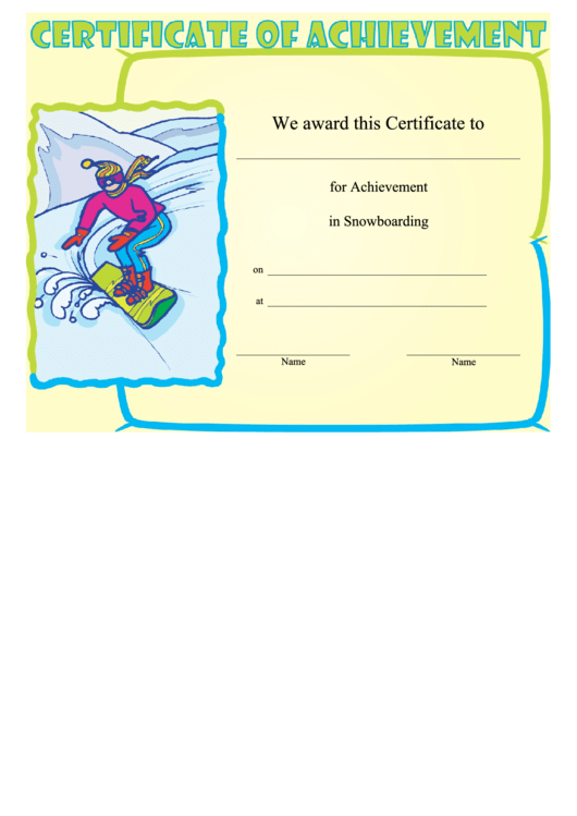 Snowboarding Achievement Certificate Template Printable pdf