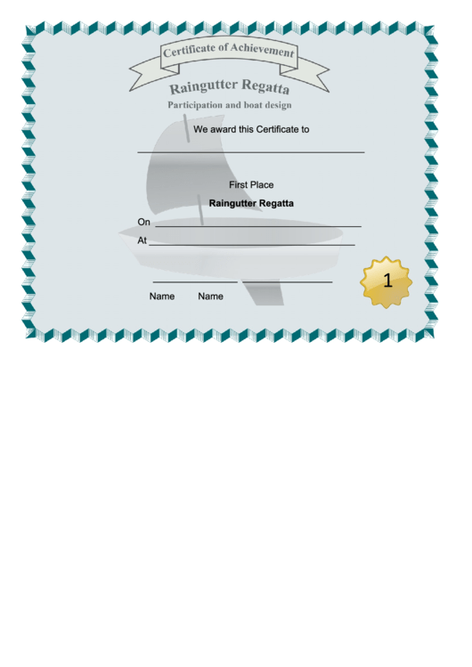 Raingutter Regatta First Place Certificate Template Printable pdf