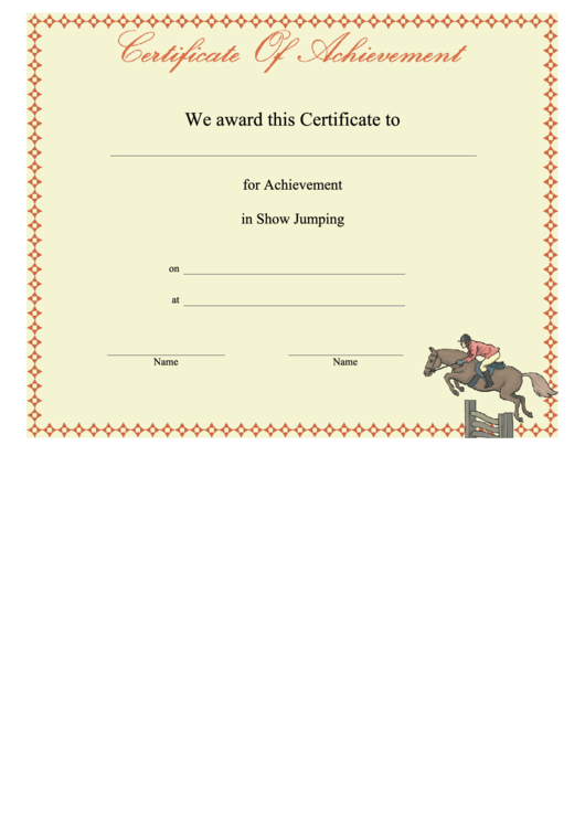 Show Jumping Achievement Certificate Template Printable pdf