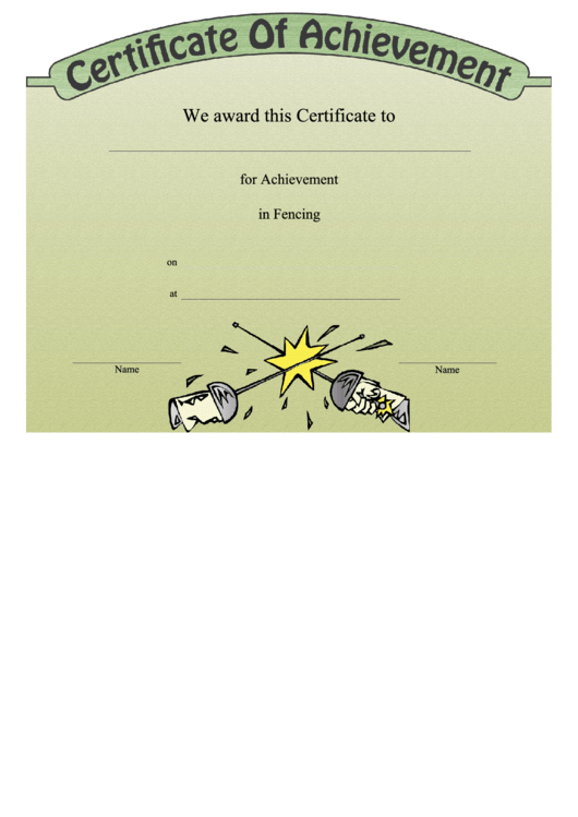 Fencing Achievement Certificate Template Printable pdf