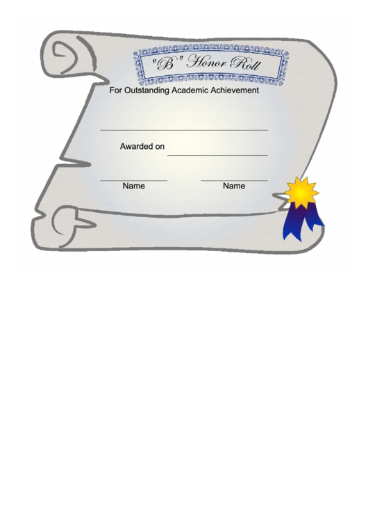 Honor Roll B Certificate Printable pdf