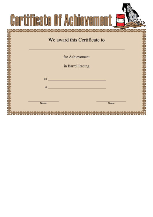 Barrel Racing Achievement Certificate Template Printable pdf
