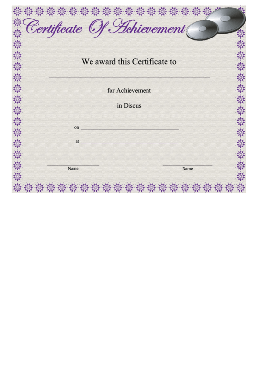 Discus Achievement Certificate Template Printable pdf
