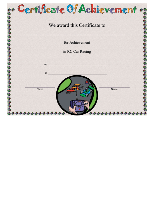 Rc Car Racing Achievement Certificate Template Printable pdf