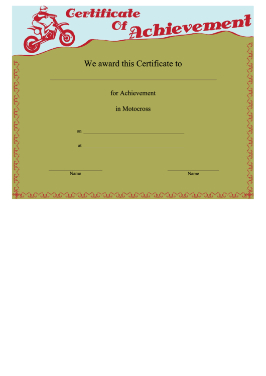 Motocross Achievement Certificate Template Printable pdf