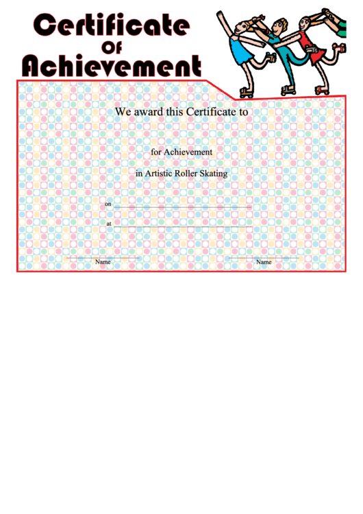 Artistic Roller Skating Achievement Certificate Template Printable pdf