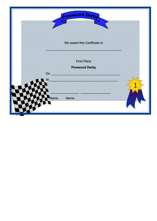 Pinewood Derby - First Place Certificate Printable pdf