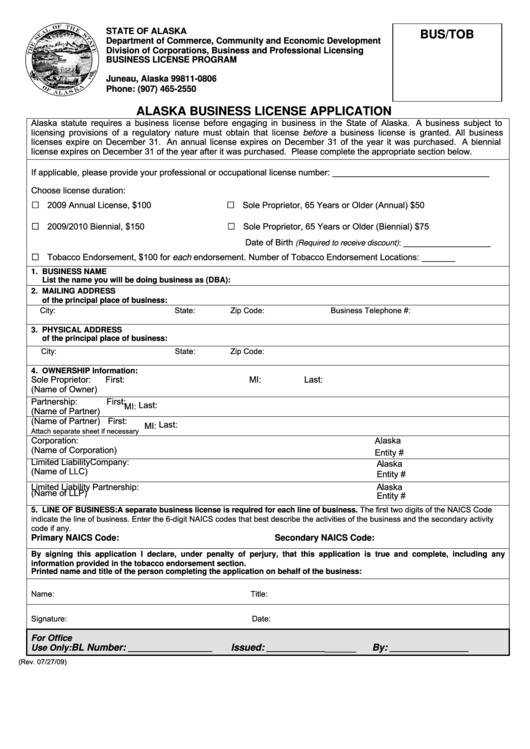 Form 08-4181 - Alaska Business License Application Printable pdf