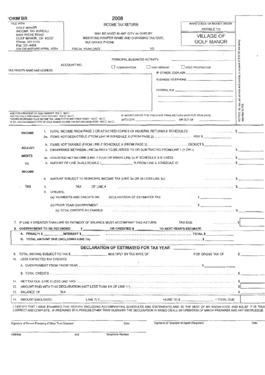 Form Br Tax Return 2008 Village Of Golf Manor printable