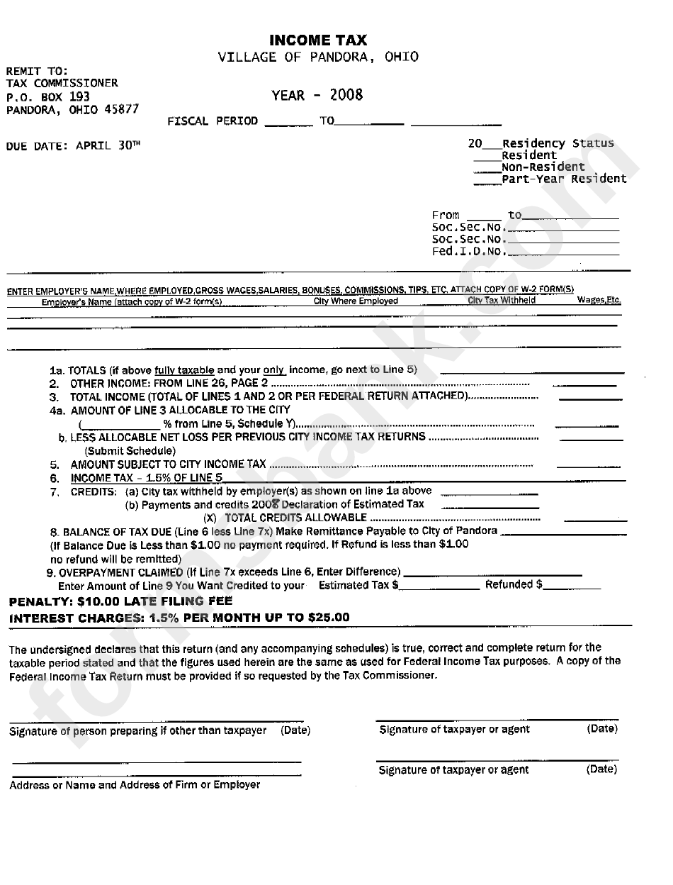 Tax Village Of Pandora 2008 printable pdf download