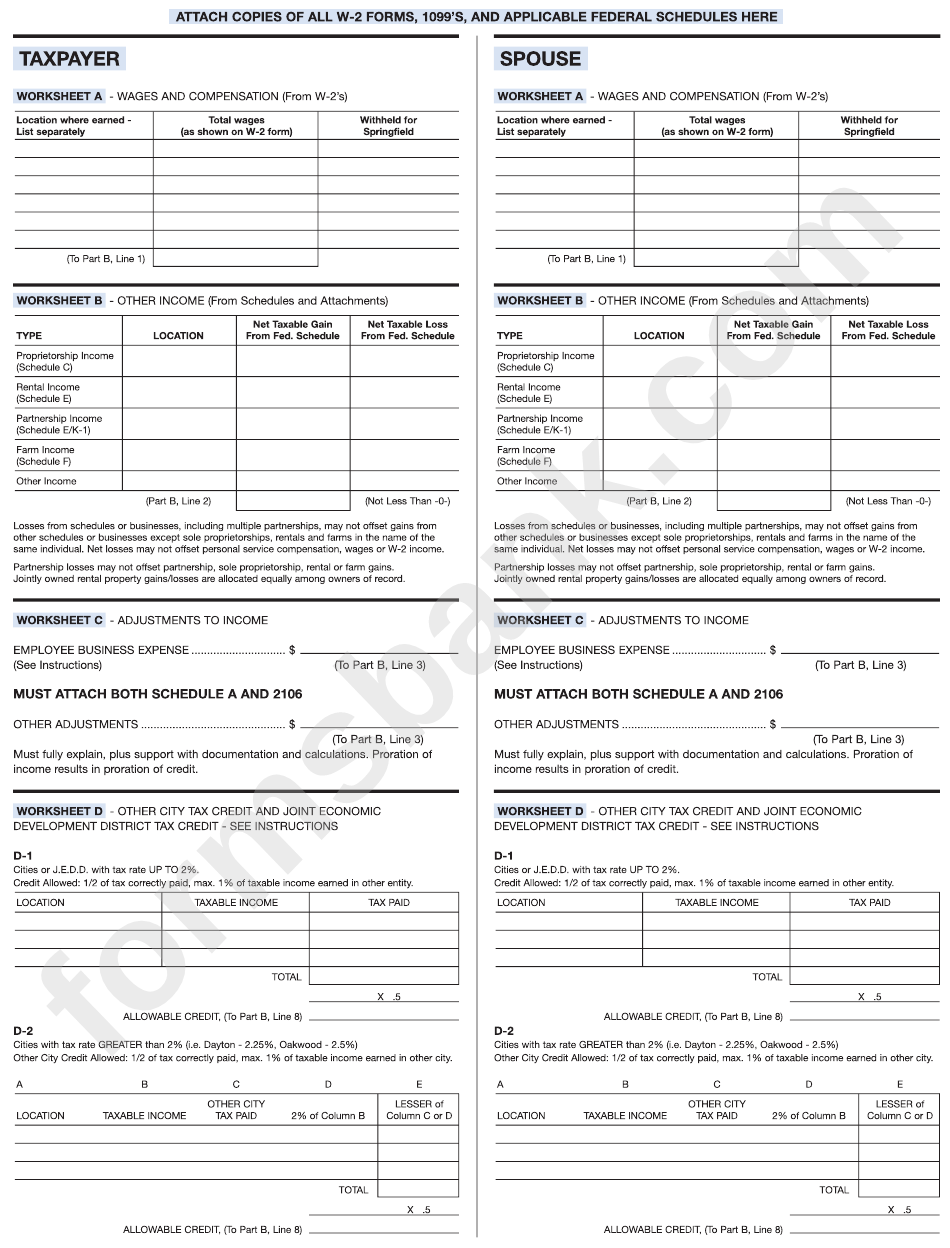 Income Tax Return - 2008 - City Of Springfield