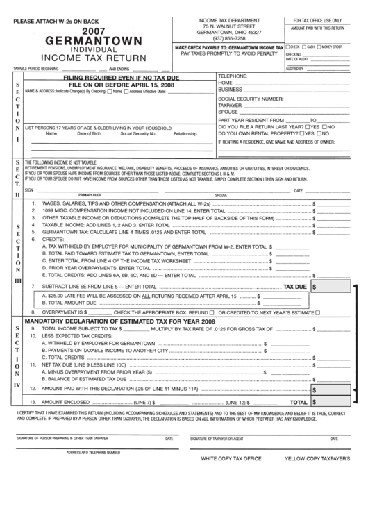 Germantown Incdividual Tax Return 2007 printable pdf download