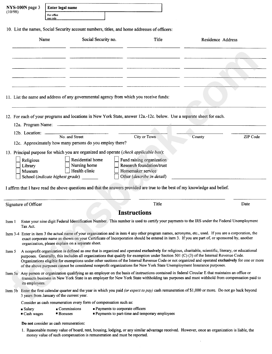 Form Nys-100n - New York State Employer Registration For Unemployment Insurance, Withholding, And Wage Reporting For Nonprofit Organizations