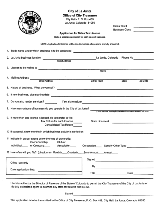 Application For Sales Tax License Printable pdf