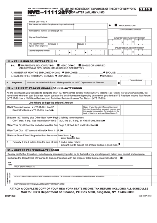 Nyc 1127 Fillable Form Printable Forms Free Online