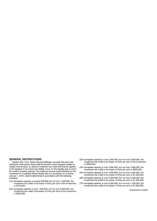 Form N-324 - Ethanol Facility Tax Credit General Instructions Printable pdf