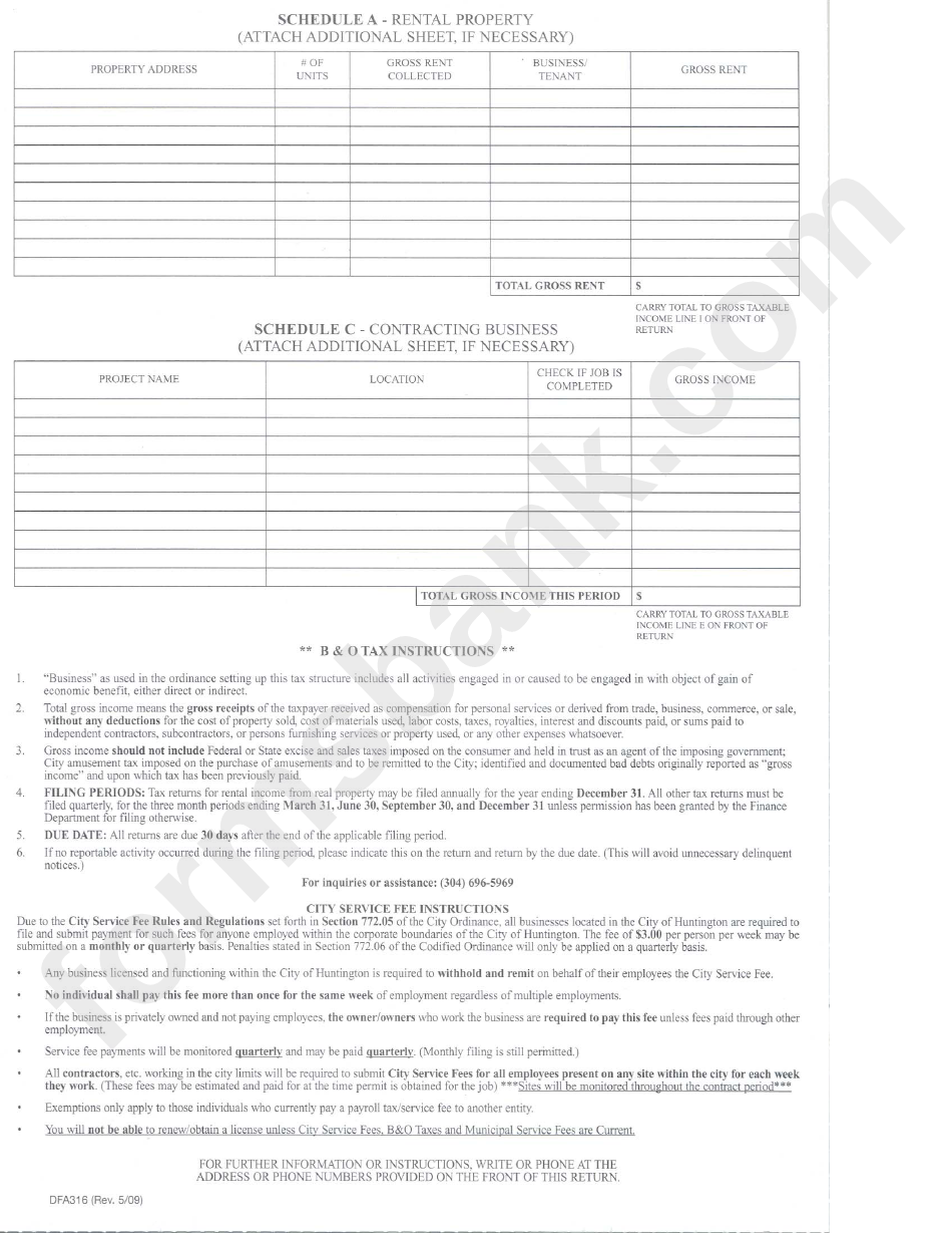 Form Dfa 316 - Schedule A - Rental Property - City Of Huntington