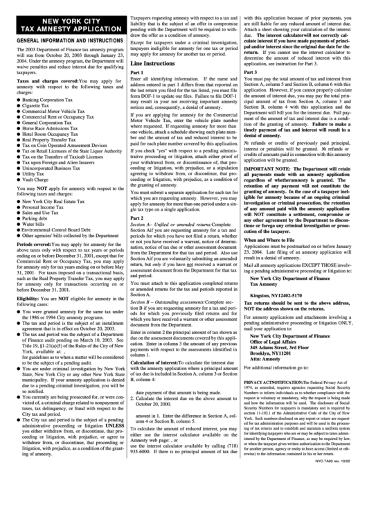 New York City Tax Amnesty Application (Nyc-Ta03) Printable pdf