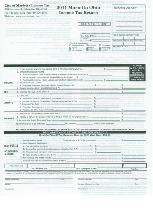 Marietta Ohio Income Tax Return Form - 2011 Printable pdf