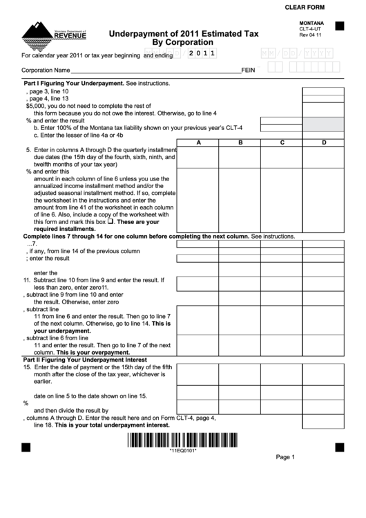 fillable-montana-form-clt-4-ut-underpayment-of-2011-estimated-tax-by-corporation-printable-pdf