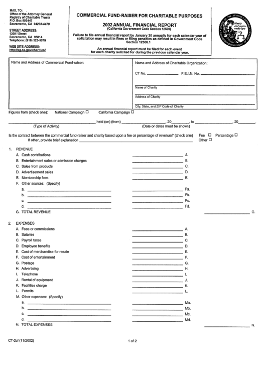 Form Ct-2cf - Commercial Fund-Raiser For Charitable Purposes - 2002 Printable pdf