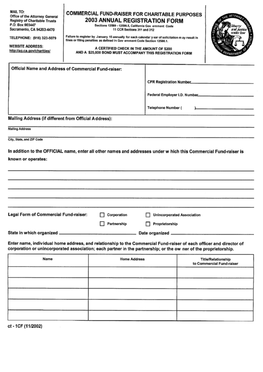 Form Ct-1cf - Commercial Fundd-Raiser For Charitable Purposes - 2003 Printable pdf