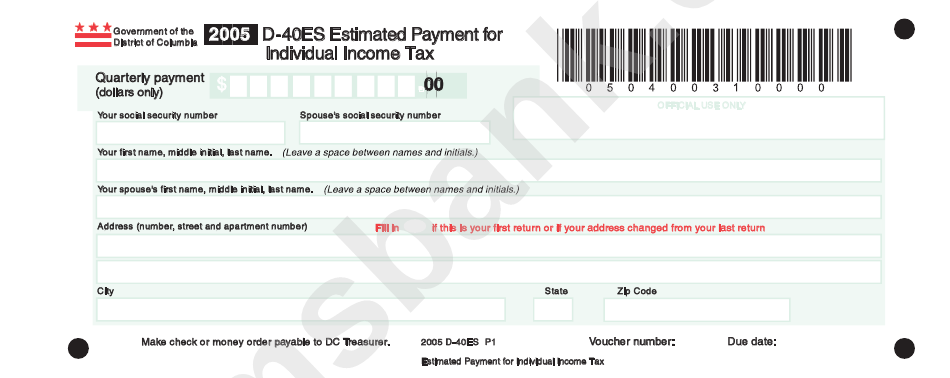 Form D-40es - Estimated Payment For Individual Income Tax - 2005