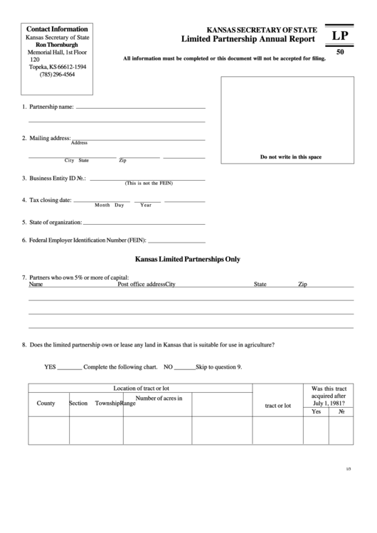 Form Lp - Limited Partnership Annual Report Printable pdf