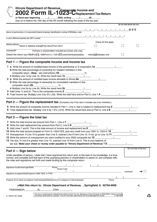 Form Il-1023-C - Composite Income And Replacement Tax Return - 2002 Printable pdf
