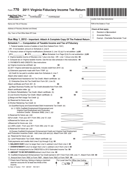 form-770-virginia-fiduciary-income-tax-return-2011-printable-pdf